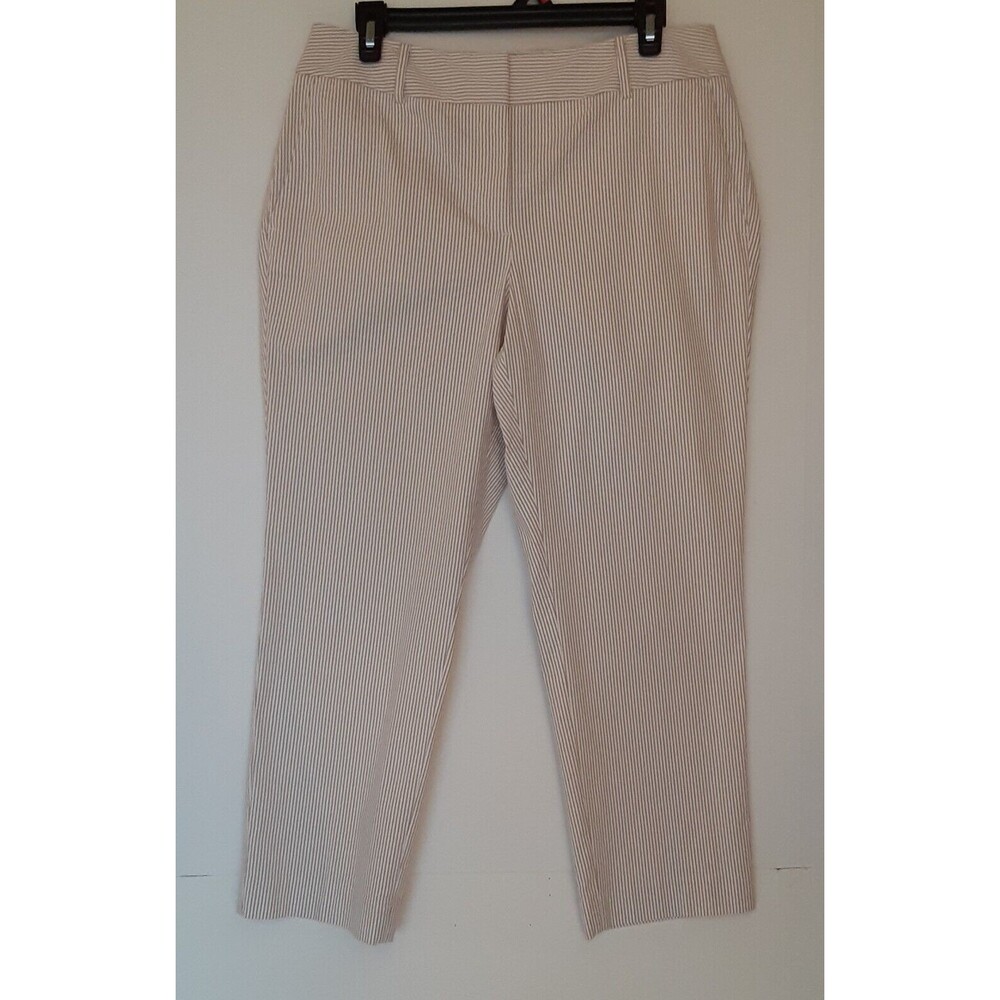 Ann Taylor Factory Crop Pants Size 6 Beige & White Stripe Seersucker